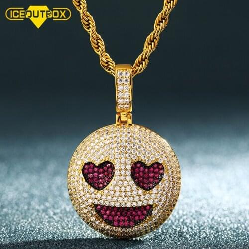 ICEOUTBOX Smiley Face Cubic Zircon Pendant Necklace For Women Men Hip Hop Jewelry With Heart Eye Lovely Party Rock Jewlery Gifts