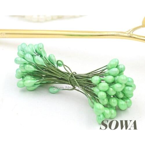 Eco-friendly 100pcs/Lot Light Green 5mm Xmas Double Heads Iron Wire Pearl Stamen For Christmas Flower Wedding Decoration