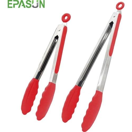 EPASUN Kitchen BBQ Grilling Tong Cooking Bread Serving Tong Non Stick Grip Silicone Tip Clamp Stainless Steel Locking Salad Tong
