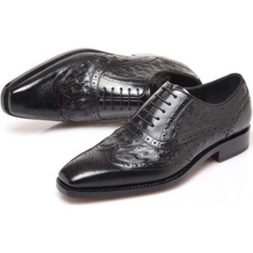 Hubu new high-grade Men ostrich shoes high-end manual making Ostrich leather Joining together men shoes