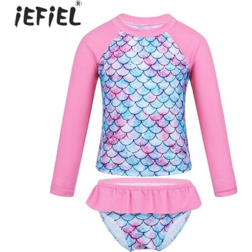 2020 2pcs Kids Baby Girls Mermaid Fish Scale Printed Bikini Set Swimwear Rashguard Beach Swimsuit Bathing Suit Costume Clothing