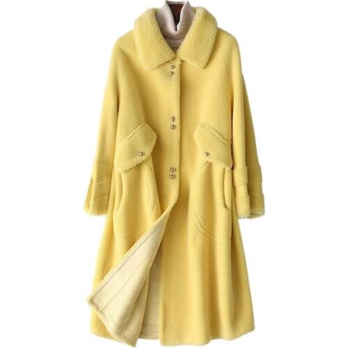 Autumn Winter Women Clothes 2020 Korean Real Coat Female Wool Jacket Suede Lining Sheep Shearling Fur Tops ZT4880