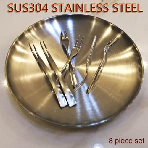 Fruit Plate Fork And Placemat Kit Eight Piece 304 Stainless Steel Tableware Eco-Friendly PP Placemat Dinner Plate Dessert Fork