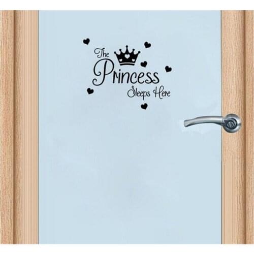 PRINCESS SlEEPS HERE Baby Girls Room Wall stickers for kids rooms Door Sticker Home Decor Wall Decal
