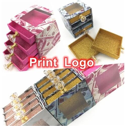 Newes 4pairs/box Crystal pull with handle Packing Box for 25mm long EyeLash Wholesale Bulk Cheap Pretty Lashes Storage Packaging