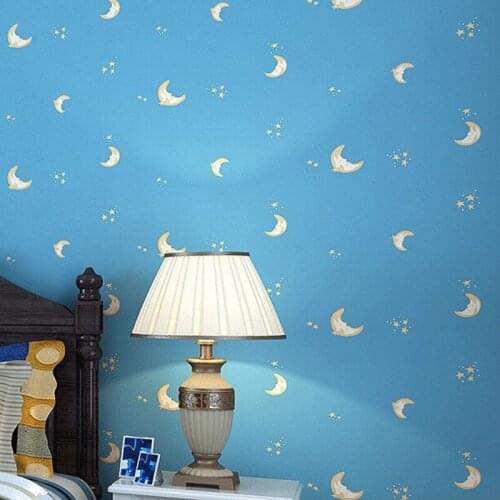 Beibehang stars moon female cartoon boy wallpaper brief modern sofa background wall wallpaper Wall Stickers Living Room Bedroom