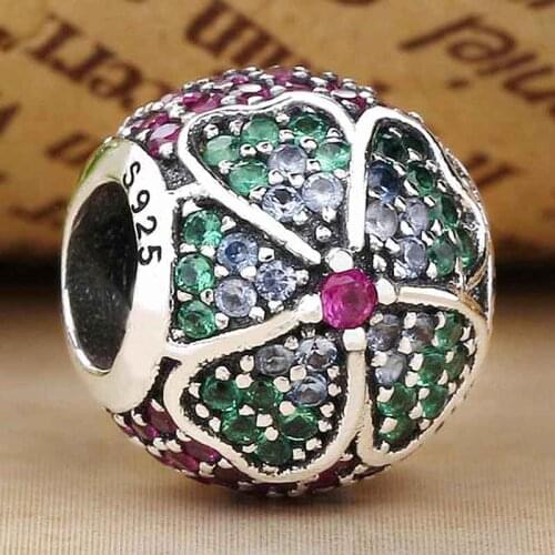 Original Glorious Bloom With Multi-Colored Crystal Beads Fit 925 Sterling Silver Bead Charm Bracelet Bangle Diy Jewelry