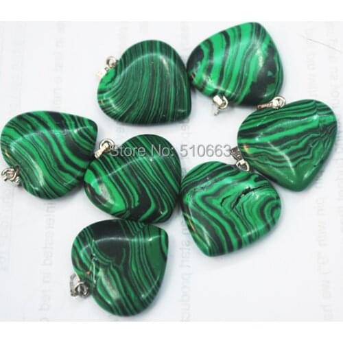 20 Piece/Lot Natural Green Malachite Stone Pendant Big Heart Shape Stone Pendant Charms,For Chain Necklace Size 25mm