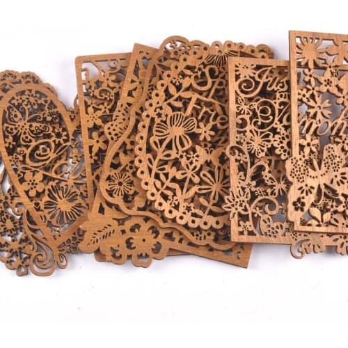 Hollow Heart/Square Wooden Crafts Scrapbooking Wood Slices Ornaments For Decor DIY Arts Home Decoration Embellishment 2Pcs m2554