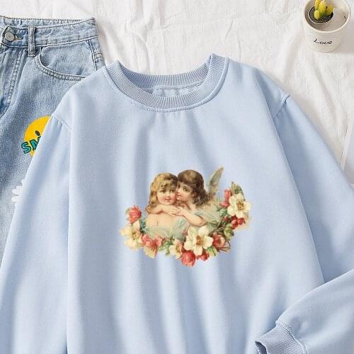 Casual Harajuku Graphic Female Crewneck Sweatshirt Hoodie Autumn Cotton Pullover Oversize Women Angel Print Women Hoody Pullover