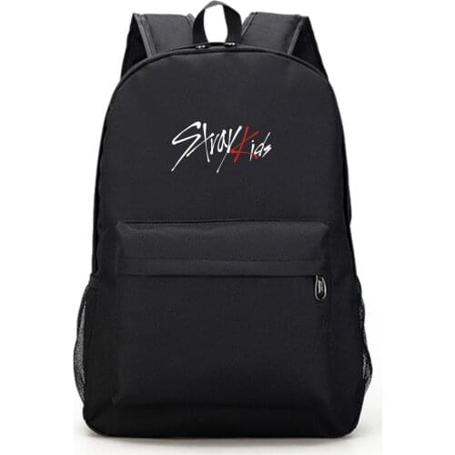 Kpop Stray kids Simple Black backpack traveling school bag Large capacity Wear-resisting polyester kpop stray kids supplies