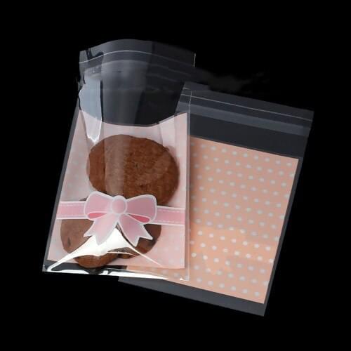 Transparent Edge Meat Pink Bottom With White Polka-dot Pink Bow Pattern Rectangle Food Grade Biscuit Candy Plastic Packaging Bag
