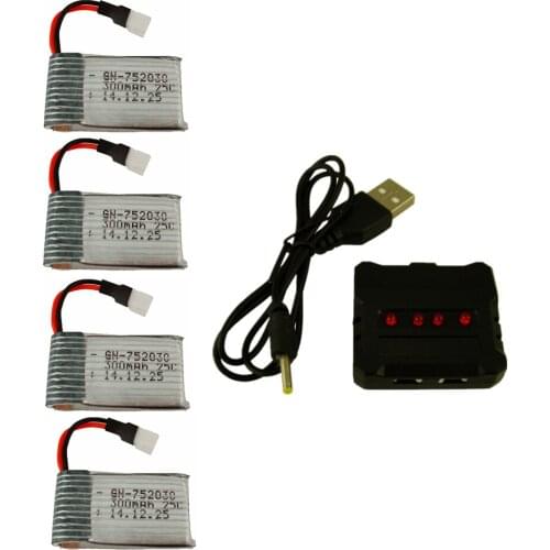 RCONLY F180 1306 U816 U830 RC quadcopter 3.7v 300mah Li-polymer battery*4pcs+ charger case free shipping