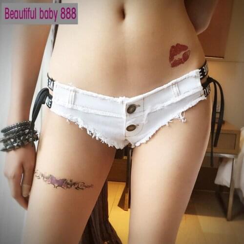 Meqeiss New Striped Tassel Hot Short High Cut Sexy Denim Booty Shorts Double Button Cute Bikini Low Rise Waist Micro Mini Short