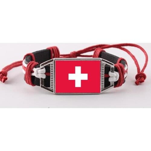 Swiss Austria Poland Canada Peru Japan Turkey Flag Charms Genuine Leather Bracelet Bangles Hand Braided Bracelet Jewelry