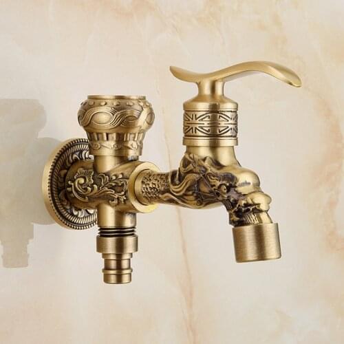 Washing Machine Faucet Mixer Antique Bronze Total Brass Double Use Garden Tap Bathroom Wall Mounted Basin Faucet Single Cold Tap