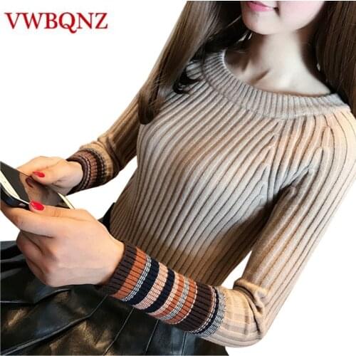 Women Sweater High Elastic Patchwork O neck Fall Winter New Fashion Sweater Top Women Slim Sexy Bottoming Knitted Pullovers