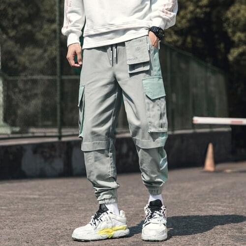 Harajuku Western Style Vintage Cotton Cargo Pants Men Multi-Pockets Hip Hop Streetwear Casual Male Ankle-Length Harem Pants