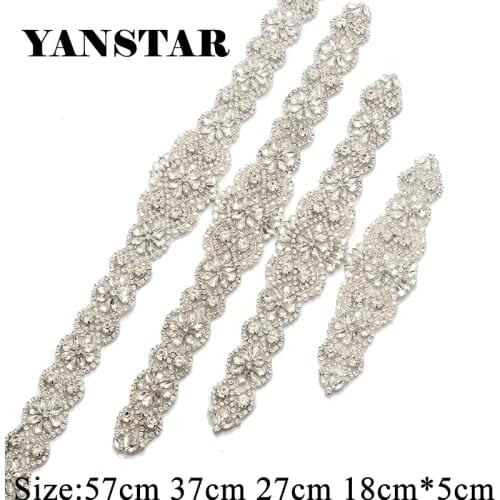 YANSTAR 1 Piece Popular Rhinestones Appliques For Wedding Dresses Belt Silver Clear Crystal Beads Sewing On Bridal Sashes