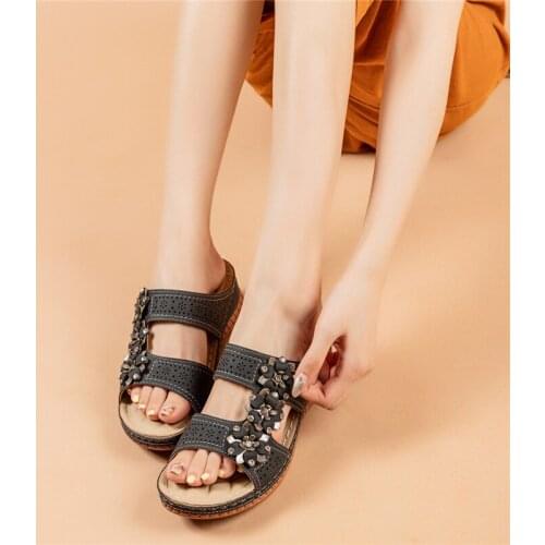 2021 New Sandals Women Comfy Fahion Roman Wedge Low Heels Retro Casual Womens Shoes Genuine Leather Sandalia Mujer