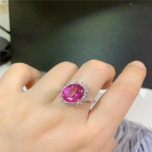 Pink natural topaz with 925 Sterling silver Wedding rings for women Luxury10* 12mm Party jewelry Gift