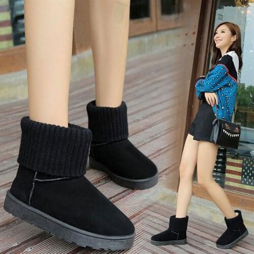 Whnb Women Snow Boots Flat Short Plush Ladies Snow Boots Stretch Knitting Wool Fur Lined Boots Warm Winter Ankle Woman Shoes