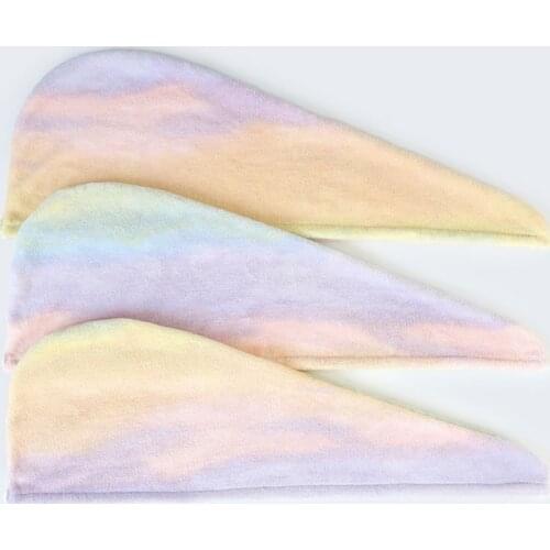 Hair Drying Towel Absorbent Coral Velvet Rainbow Tie-Dye Bath Shower Hat Turban