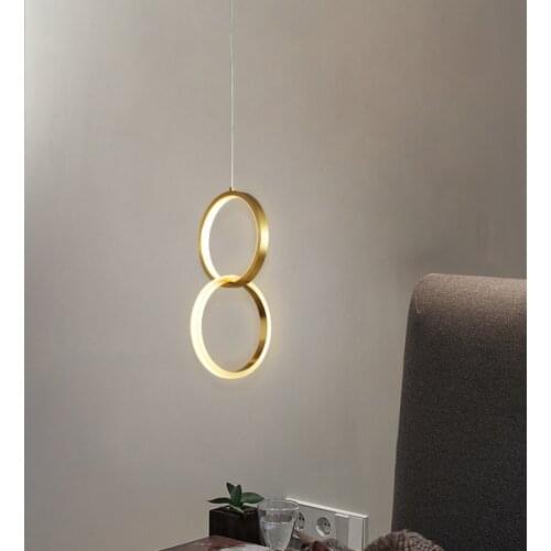 Golden Color 2 Round Circle LED Pendent light, European Style Modern LED Lamp For Dining Room Living Room Bedrooms Beside