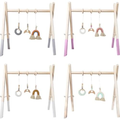 1Set Nordic Cartoon Baby Wooden Gym Fitness Frame Rack Hanging Pendant Toys Kit Toddler Infant Room Decorations