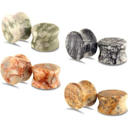 1 Pair Natural Stone Ear Plugs Gauges Earrings Flesh Ear Tunnel Piercing Expanders Ear Stretcher Body Jewelry
