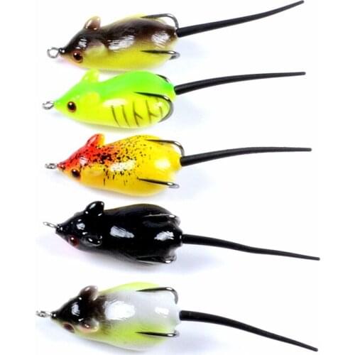 1Pcs Rat Bait Lure Soft 5.1cm/8.2g Tube Bait Plastic 3D Eyes Fishing Lure with Fishing Hooks Topwater Ray Rat Bait Artificial