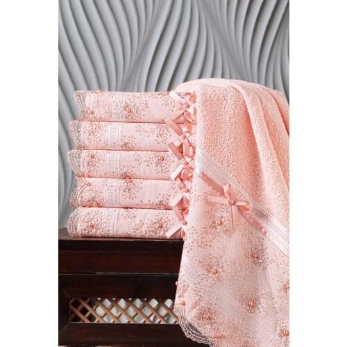 100 cotton Beaded Laced 6'lı Towel 50x90
