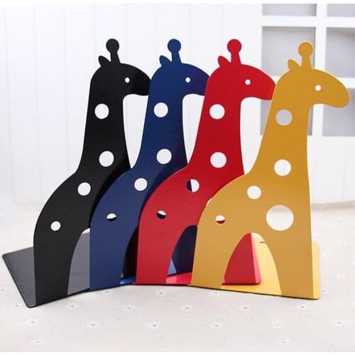 Ceative Animal Bookends Pack of 2 Metal Book Stand Vividly Cute Giraffe Elephant Outlook Design Decor Metal Bookends