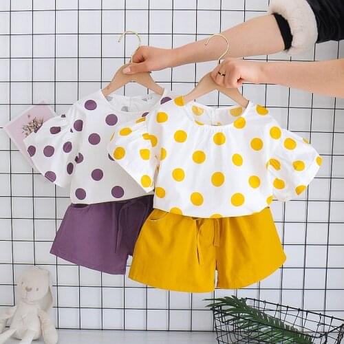 2021 Baby Girl Summer Suit Short-sleeved Childrens Clothes 1-5 Years Old Kids Cute Prinetd Tops + Shorts Set Casual Outfits