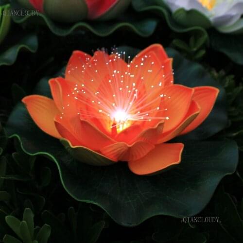5 pieces Orange Artificial Optic fibre Lotus leaf flowers Water Lily Floating Pond flower Pool Plants wedding decoration C70