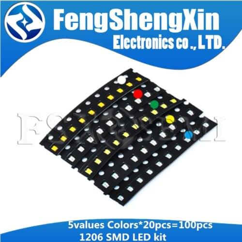 5values colors X 20pcs=100pcs New 1206 SMD LED Red/Green/Blue/Yellow/White led kit