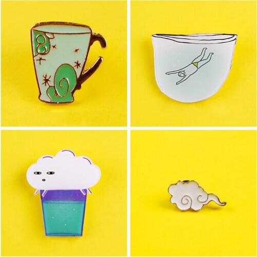 Cup Swimming Pool Clouds Brooches Cute Lovely Metal Pins For Clothes Icon Accessories Clothes Lapel Pin Badge Jewelry Gift Icons