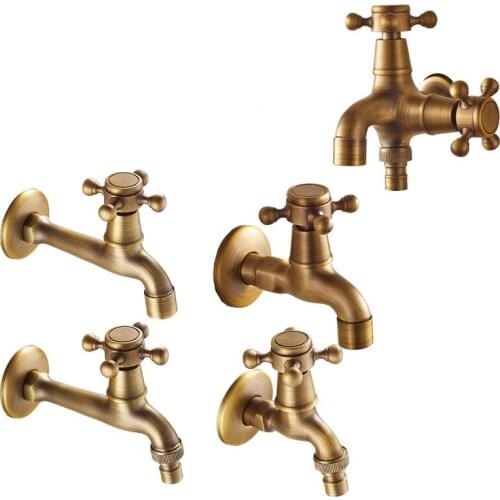 Antique Brass Decorative Washing Machine Faucet Wall Mounted Kitchen Bathroom Single Mop Pool Faucet Tap Single Cold Water