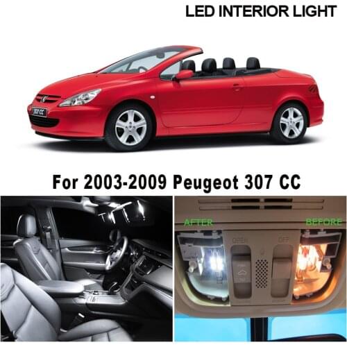 10pcs White Canbus Car Accessories LED Interior Lights Kit For 2003-2009 Peugeot 307 CC Cabriolet Map Dome License Plate Light