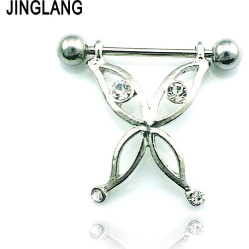 Free Shipping Nipple Rings 316L Surgical Steel Butterfly Shape Fashion Fake Hypoallergenic Body Piercing Jewelry