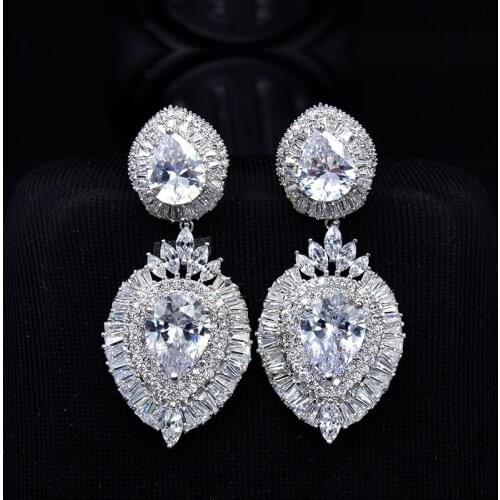 Noble Big Feather Earrings For Women Exquisite White Gold Color Filled Pave Various Shapes Cubic Zirconia Jewelry Brincos LD0604