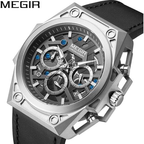 MEGIR Stainless Steel Mens Watches Waterproof Sports Men Quartz Wristwatches Chronograph Stop Watches for Man Male Clock Hour
