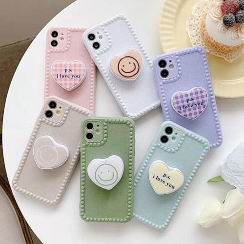 INS Cute Love Heart Bracket Phone Case For iPhoneSE 2 11 Pro Max X XS Max XR 7 8Plus Soft Silicone Cover For iPhone11 Case Coque