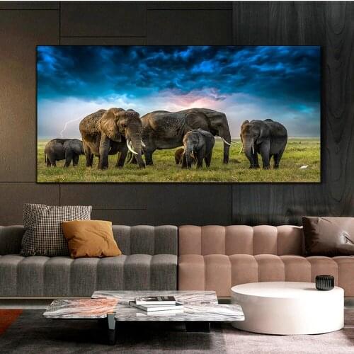 Home Decor Canvas Painting Elephants Group Landscape Wall Pictures For Living Room Paintings On Canvas No Frame Home Decoration