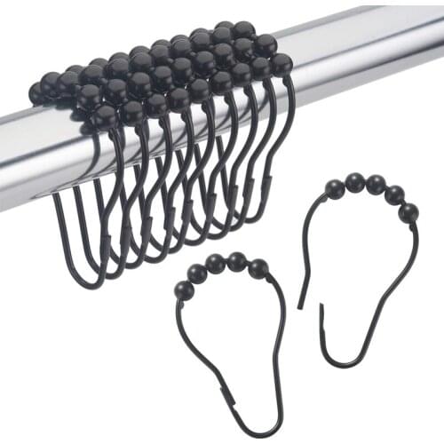 HOT SALE Shower Curtain Hooks Rings Metal Shower Curtain Hooks Rings for Bathroom Shower Rods Curtains Set of 12 Black
