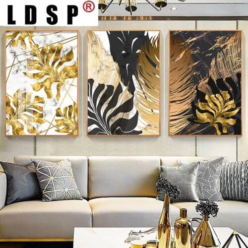 LDSP Home Decor Nordic Plants Golden Leaf Canvas Painting Botanical Posters Print Abstract Wall Art Pictures Living Room Modern