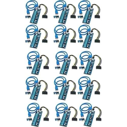15 Pcs PCI-E Express 1X to 16X Extender Riser Card with SATA Power USB Cable for Graphics for Bitcoin Mining
