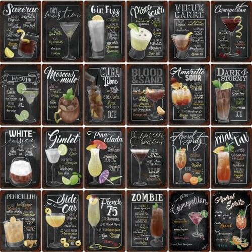 [ Kelly66 ] Cocktail Cuba Cosmopolitan Margarita Gimlet Mai Tai Metal Sign Home Decor Bar Wall Art Painting 20*30 CM Size LAT-01