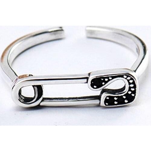 Fashion Vintage Pin Shape Adjustable Size Ring For Women Party Jewelry Real 925 Sterling Silver Rings Dropshipping