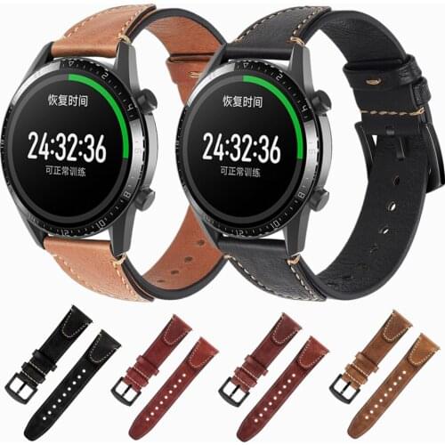 Leather Watchband for Huawei Watch GT / GT 2 46mm/GT 2e Watch Straps Genuine Leather Replaceable Band for Honor Magic 2 46mm